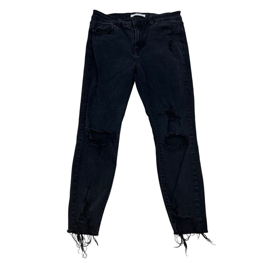Eunina Women’s Clara Skinny Cropped Jeans Distressed Faded Black Size 11